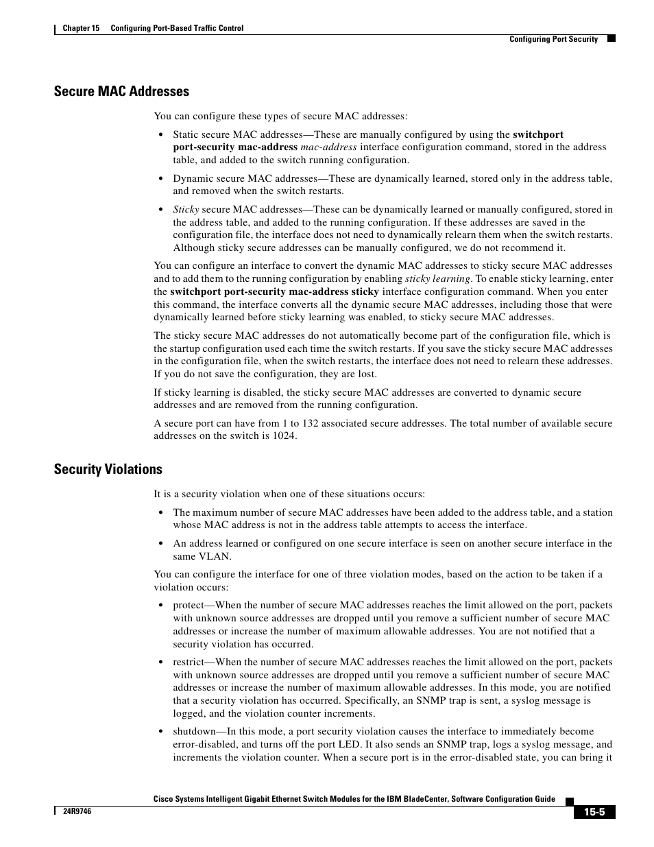 Secure mac addresses, Security violations | IBM 12.1(22)EA6 User Manual | Page 311 / 550