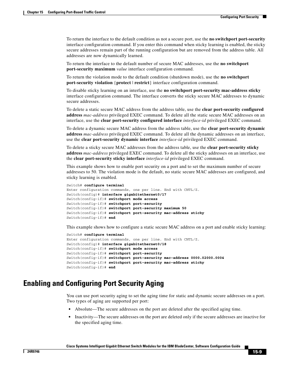 Enabling and configuring port security aging | IBM 12.1(22)EA6 User Manual | Page 315 / 550