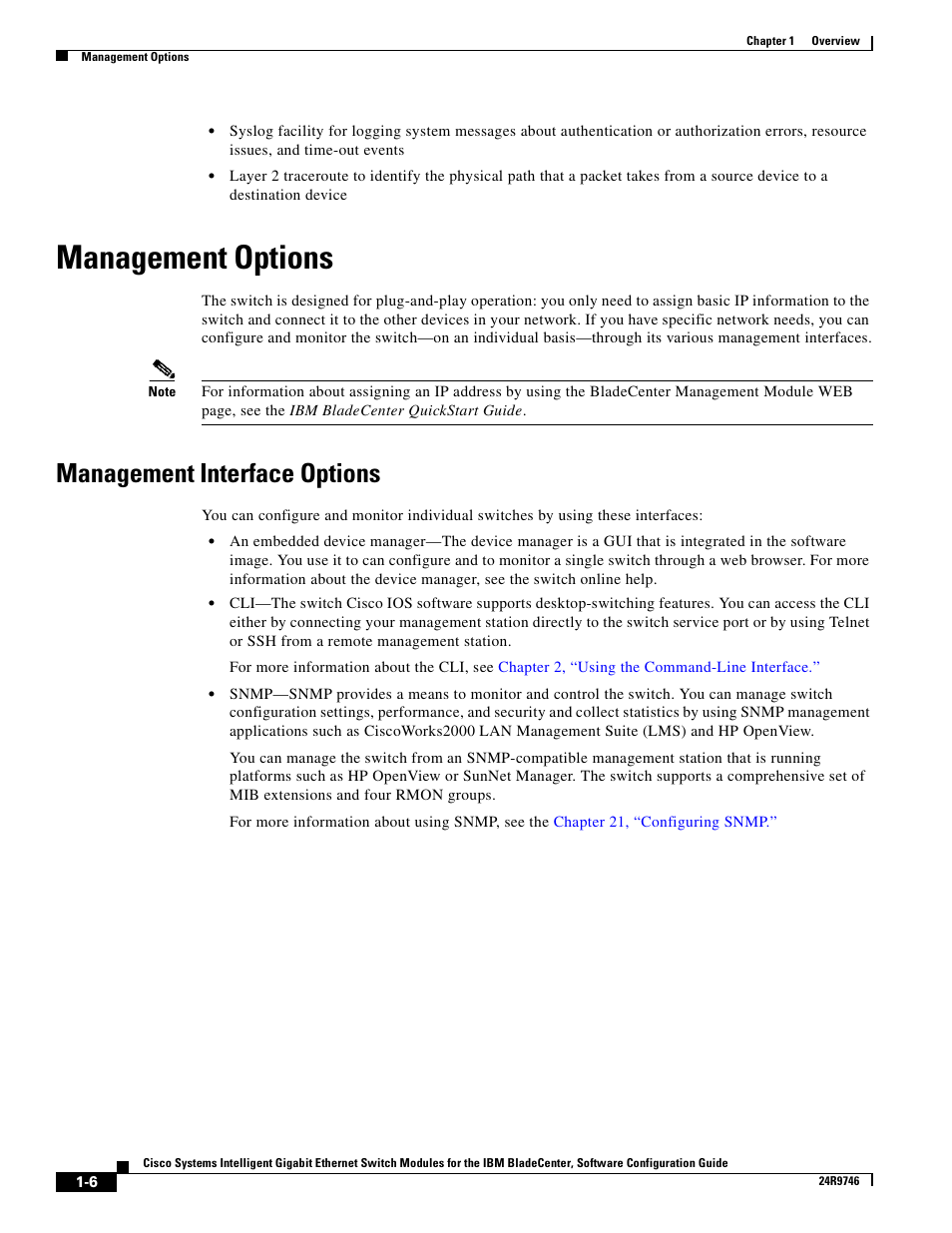 Management options, Management interface options | IBM 12.1(22)EA6 User Manual | Page 32 / 550