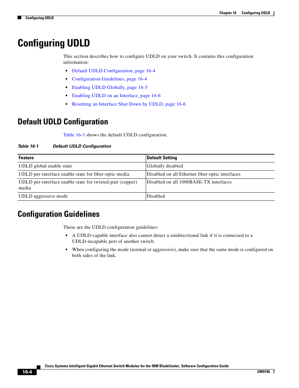 Configuring udld, Default udld configuration, Configuration guidelines | IBM 12.1(22)EA6 User Manual | Page 322 / 550