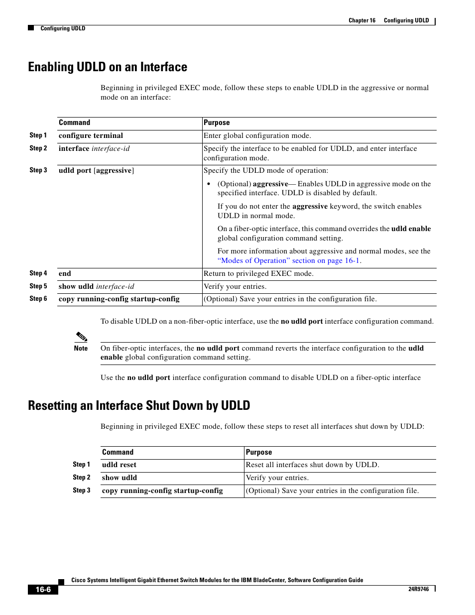 Enabling udld on an interface, Resetting an interface shut down by udld, Enabling udld | IBM 12.1(22)EA6 User Manual | Page 324 / 550
