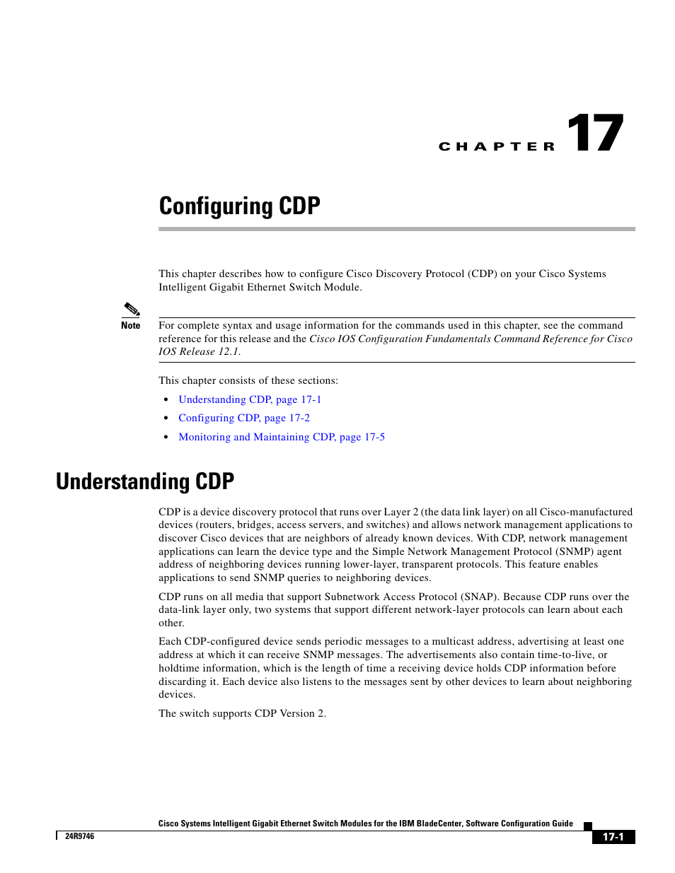 Configuring cdp, Understanding cdp, C h a p t e r | IBM 12.1(22)EA6 User Manual | Page 327 / 550