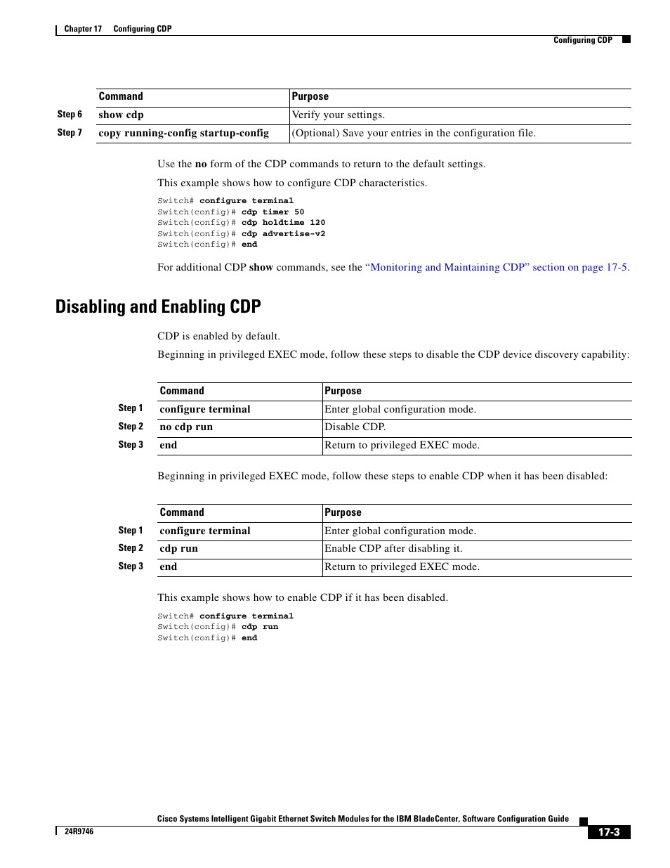 Disabling and enabling cdp | IBM 12.1(22)EA6 User Manual | Page 329 / 550