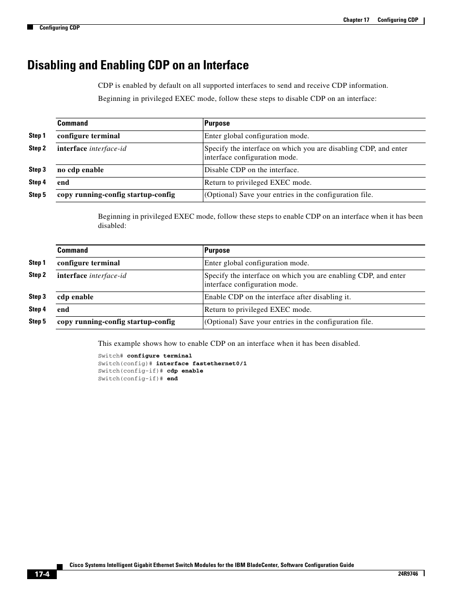 Disabling and enabling cdp on an interface | IBM 12.1(22)EA6 User Manual | Page 330 / 550