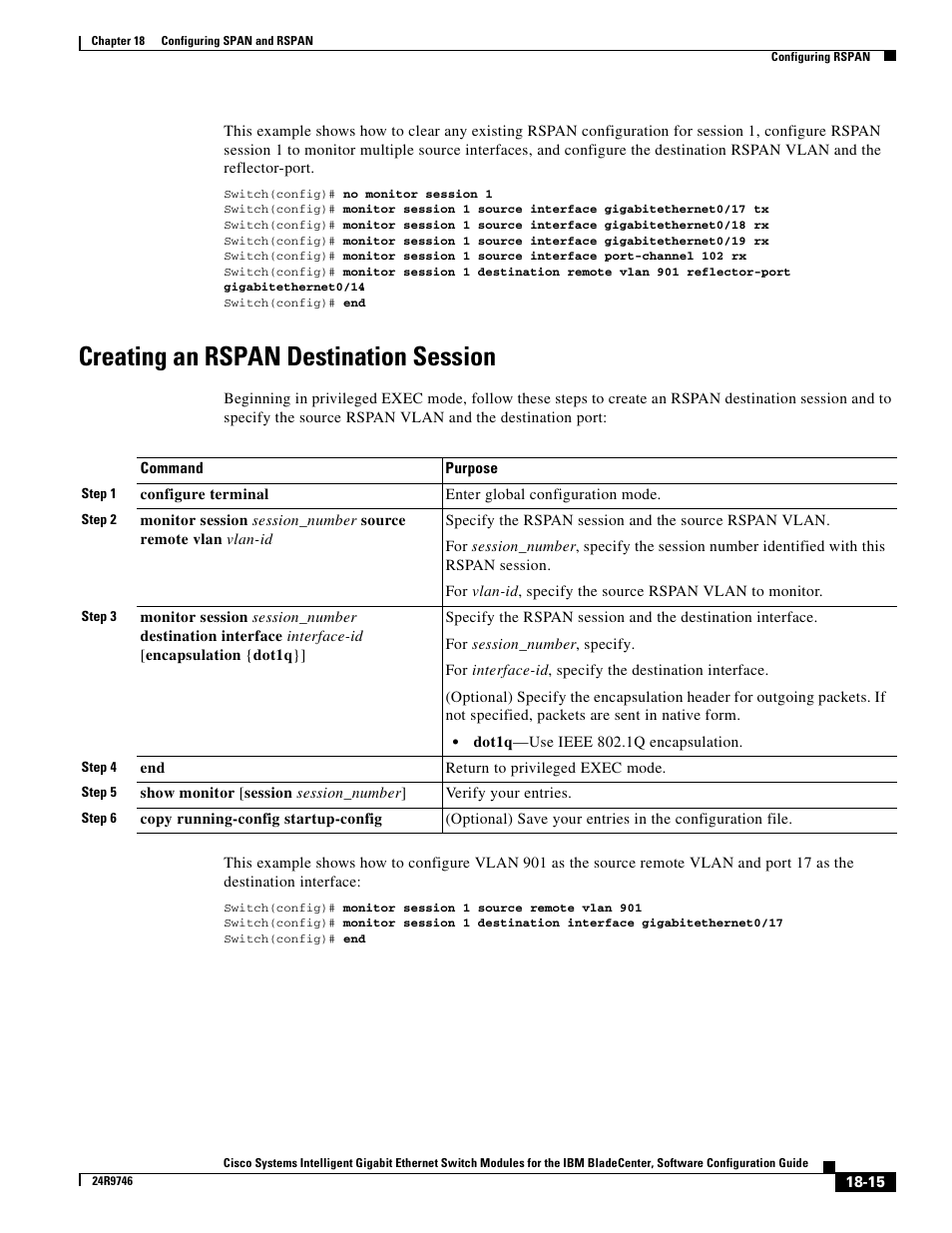Creating an rspan destination session | IBM 12.1(22)EA6 User Manual | Page 347 / 550