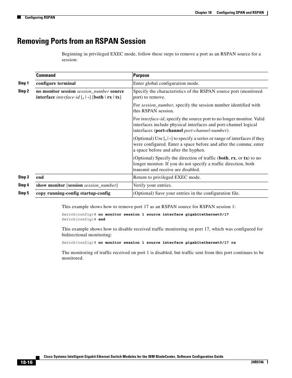 Removing ports from an rspan session | IBM 12.1(22)EA6 User Manual | Page 348 / 550