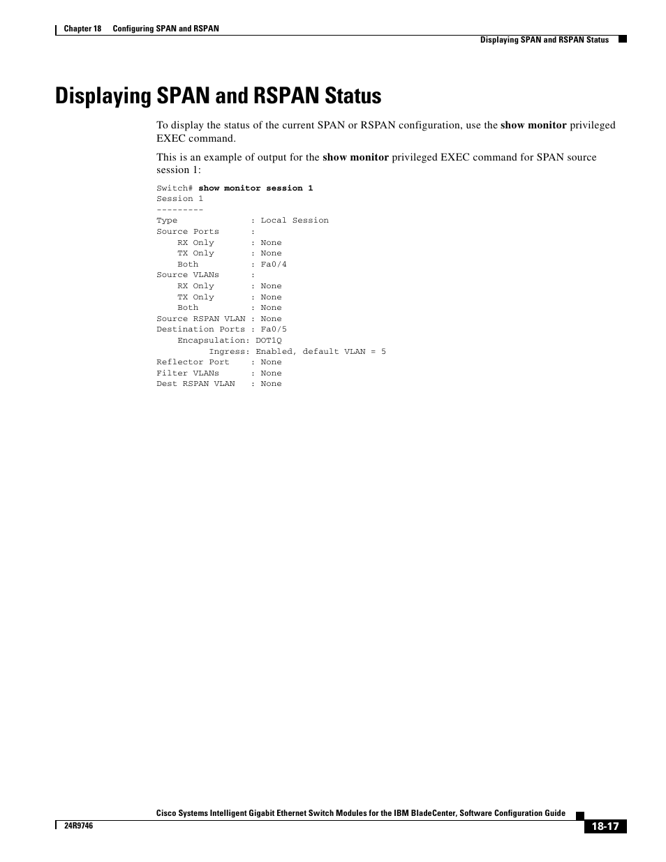 Displaying span and rspan status | IBM 12.1(22)EA6 User Manual | Page 349 / 550