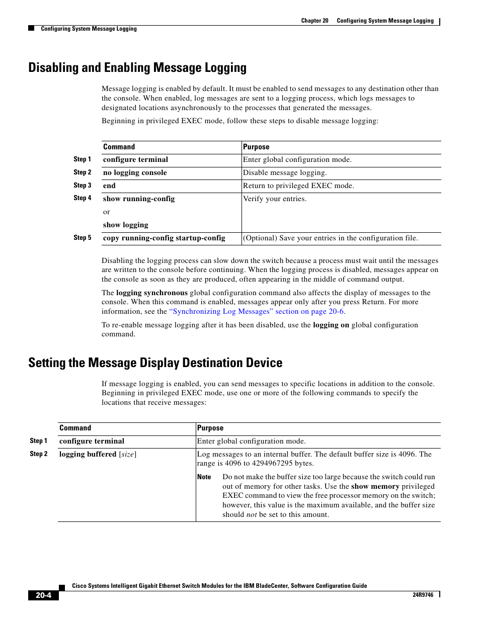 Disabling and enabling message logging, Setting the message display destination device | IBM 12.1(22)EA6 User Manual | Page 360 / 550