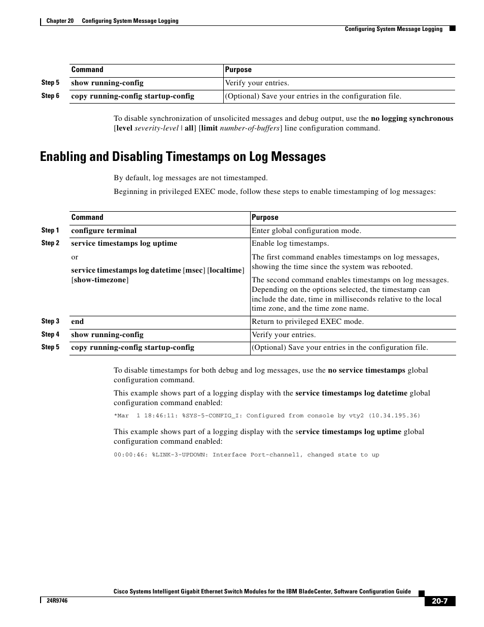 Enabling and disabling timestamps on log messages | IBM 12.1(22)EA6 User Manual | Page 363 / 550