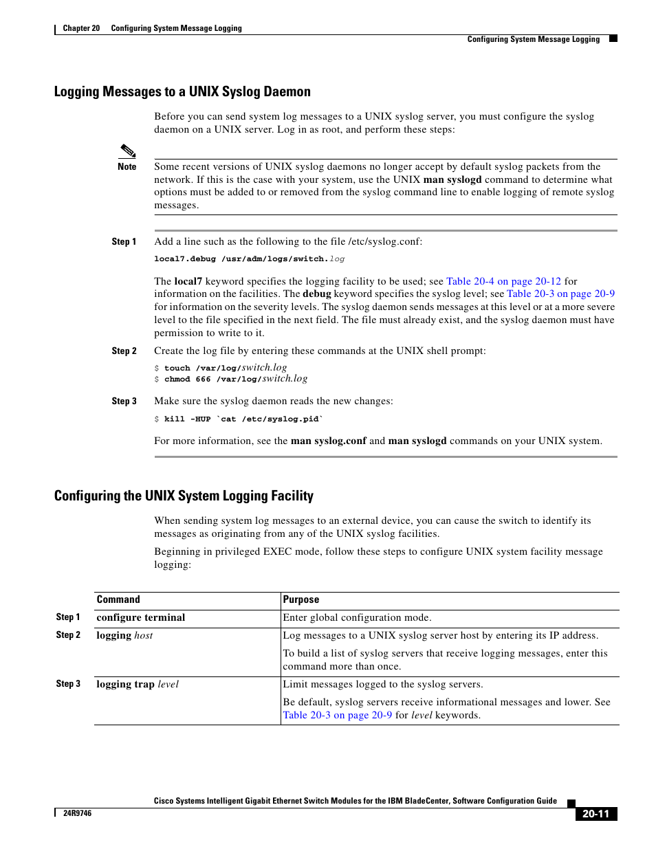 Logging messages to a unix syslog daemon, Configuring the unix system logging facility | IBM 12.1(22)EA6 User Manual | Page 367 / 550