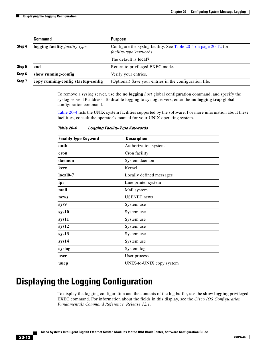 Displaying the logging configuration | IBM 12.1(22)EA6 User Manual | Page 368 / 550