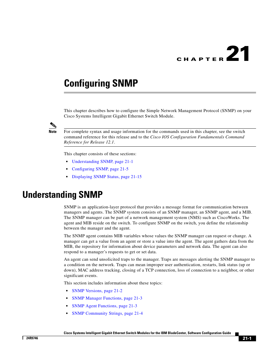 Configuring snmp, Understanding snmp, C h a p t e r | IBM 12.1(22)EA6 User Manual | Page 369 / 550