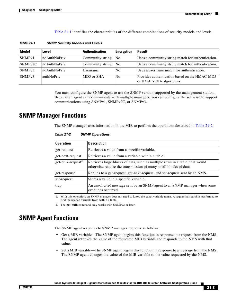 Snmp manager functions, Snmp agent functions | IBM 12.1(22)EA6 User Manual | Page 371 / 550