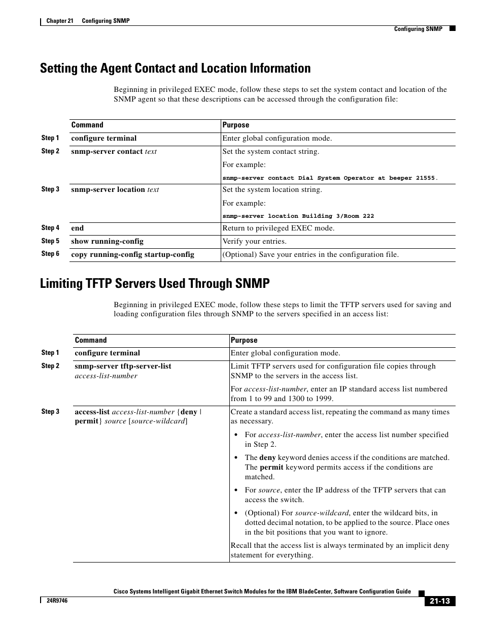 Setting the agent contact and location information, Limiting tftp servers used through snmp | IBM 12.1(22)EA6 User Manual | Page 381 / 550