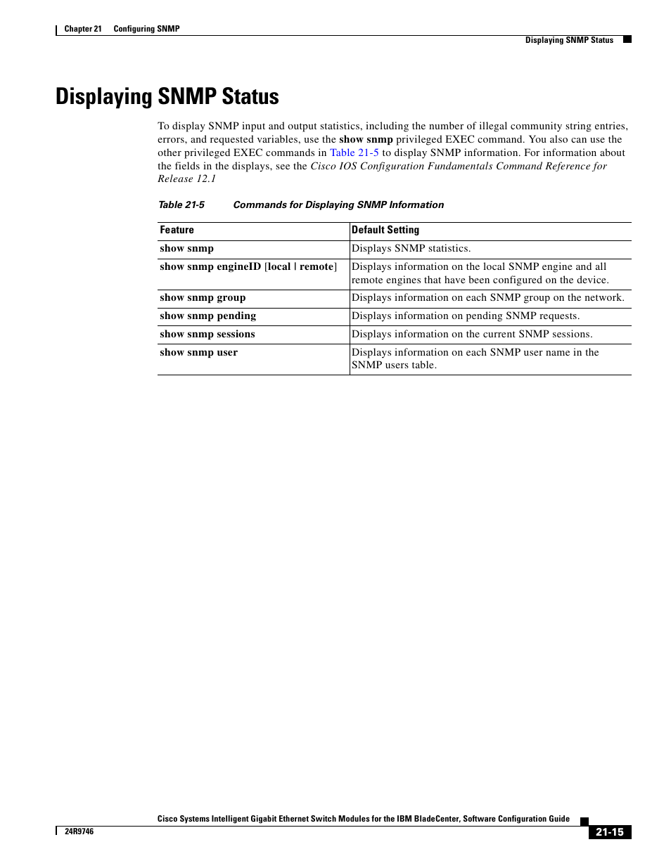 Displaying snmp status | IBM 12.1(22)EA6 User Manual | Page 383 / 550