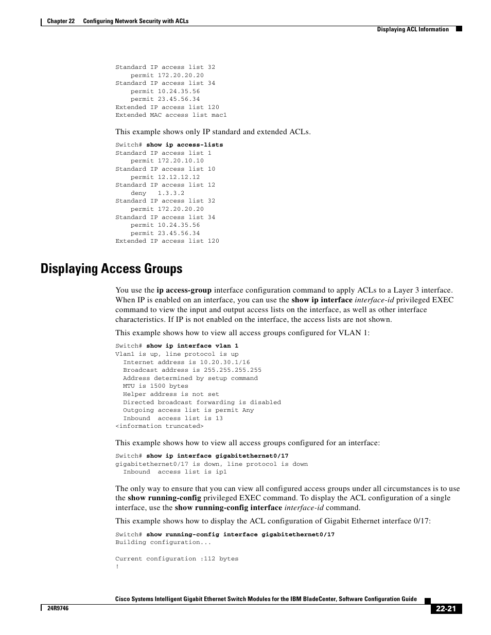 Displaying access groups | IBM 12.1(22)EA6 User Manual | Page 405 / 550