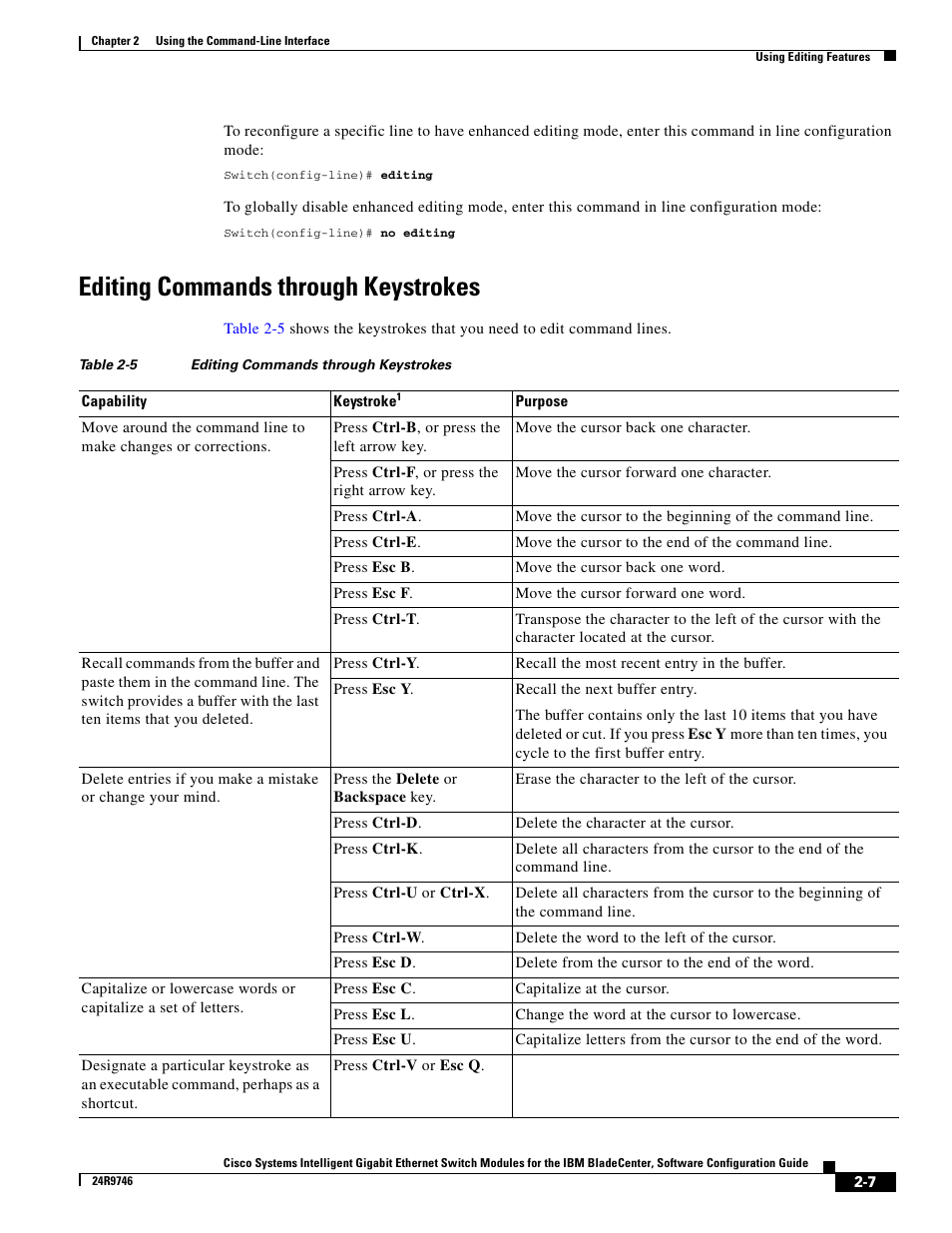 Editing commands through keystrokes | IBM 12.1(22)EA6 User Manual | Page 41 / 550