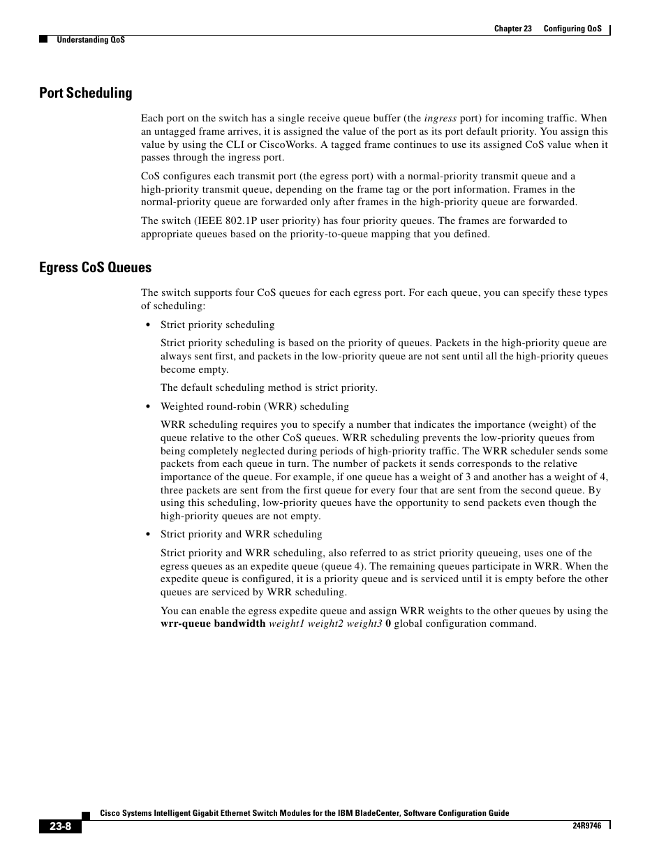 Port scheduling, Egress cos queues | IBM 12.1(22)EA6 User Manual | Page 416 / 550
