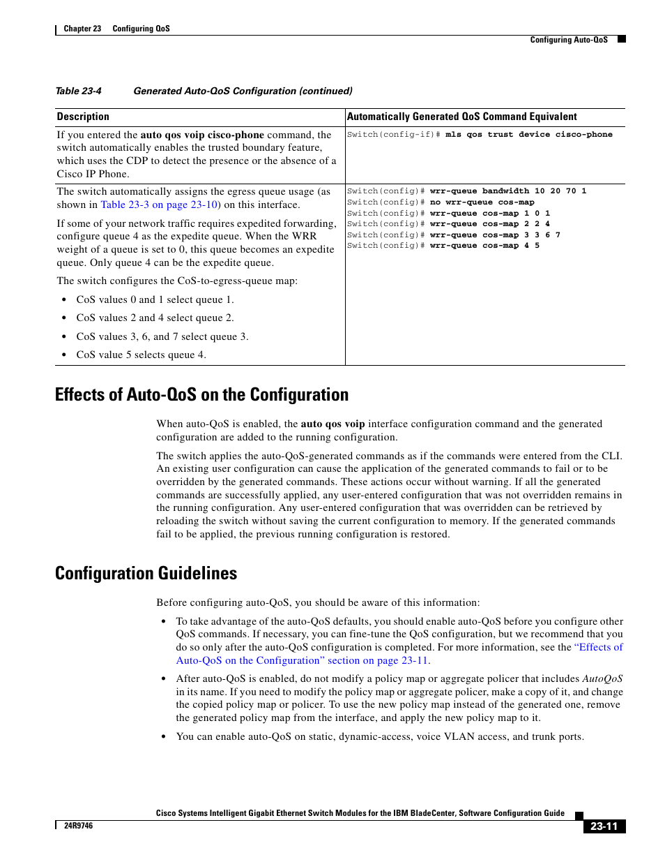 Effects of auto-qos on the configuration, Configuration guidelines | IBM 12.1(22)EA6 User Manual | Page 419 / 550