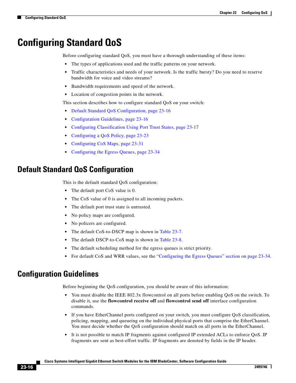 Configuring standard qos, Default standard qos configuration, Configuration guidelines | IBM 12.1(22)EA6 User Manual | Page 424 / 550