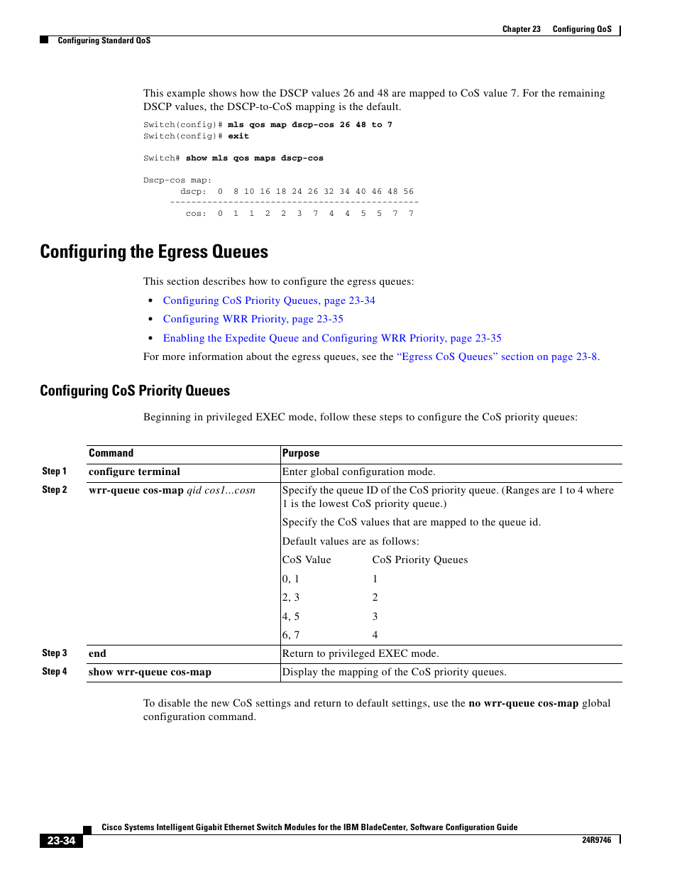 Configuring the egress queues, Configuring cos priority queues | IBM 12.1(22)EA6 User Manual | Page 442 / 550