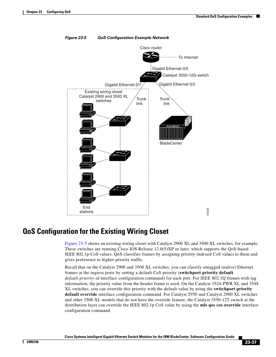 Qos configuration for the existing wiring closet, Figure 23-5 | IBM 12.1(22)EA6 User Manual | Page 445 / 550