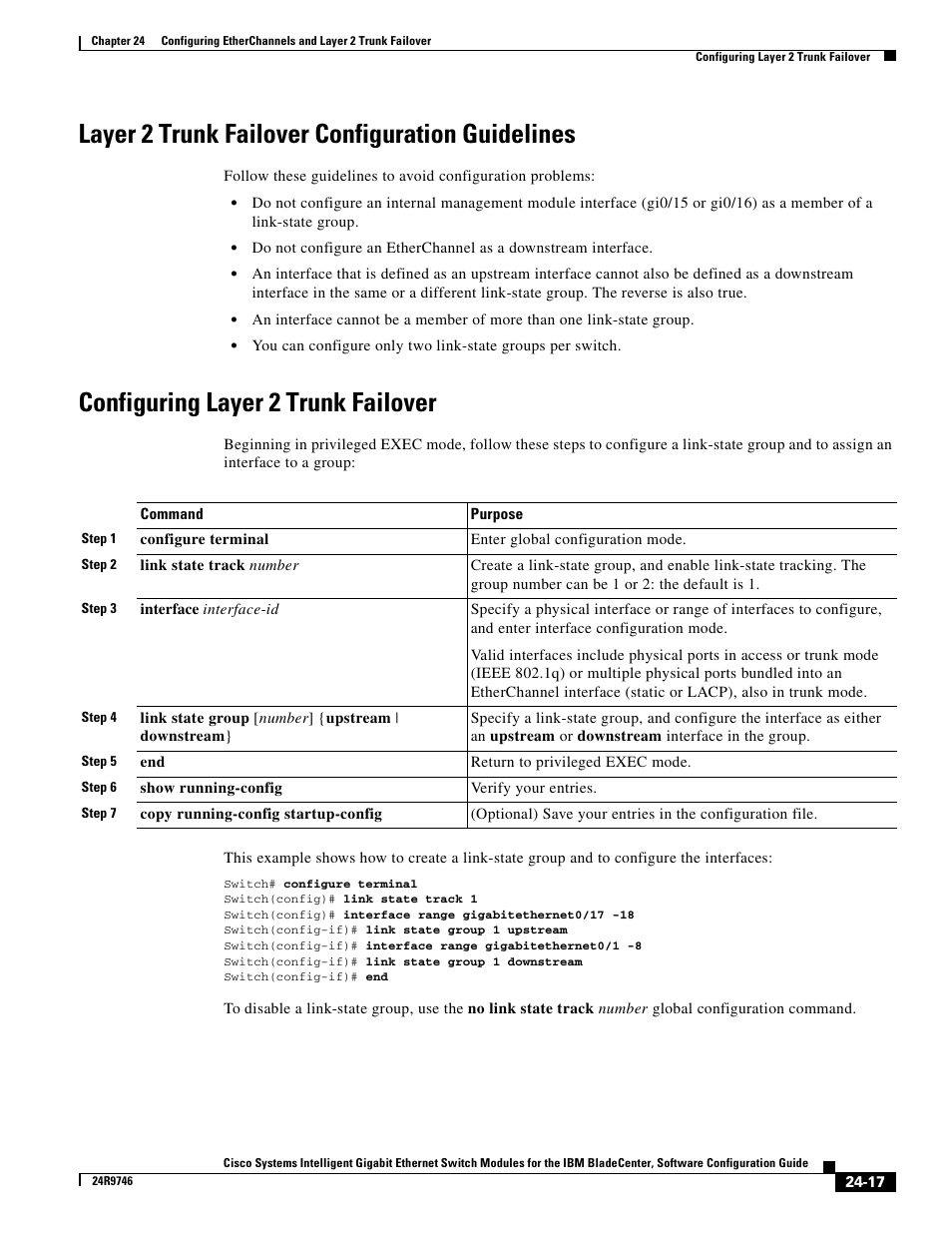Layer 2 trunk failover configuration guidelines, Configuring layer2 trunk failover, Configuring layer 2 trunk failover | IBM 12.1(22)EA6 User Manual | Page 465 / 550