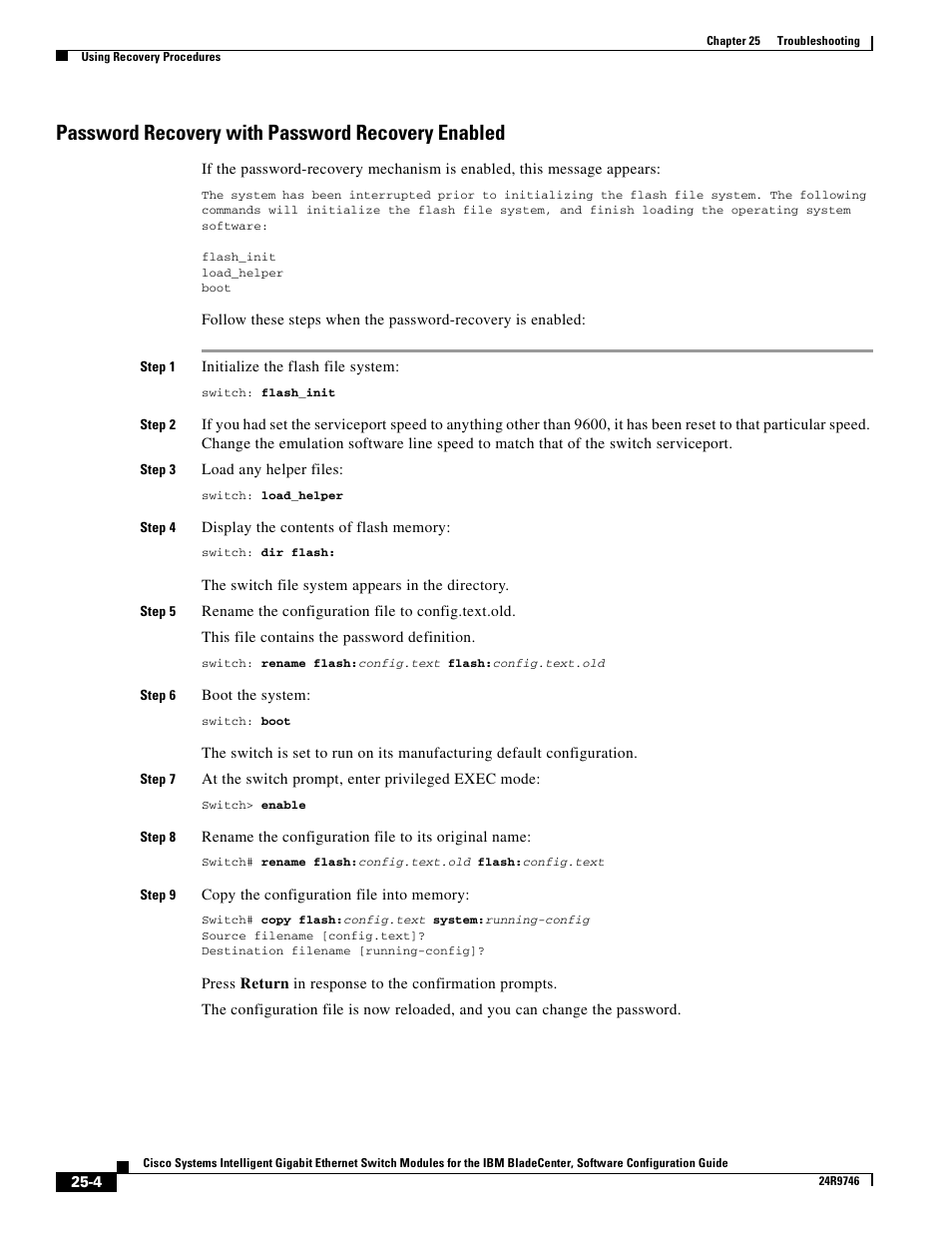 Password recovery with password recovery enabled | IBM 12.1(22)EA6 User Manual | Page 470 / 550