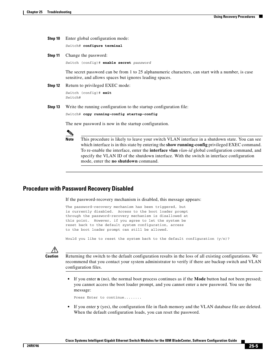 Procedure with password recovery disabled | IBM 12.1(22)EA6 User Manual | Page 471 / 550