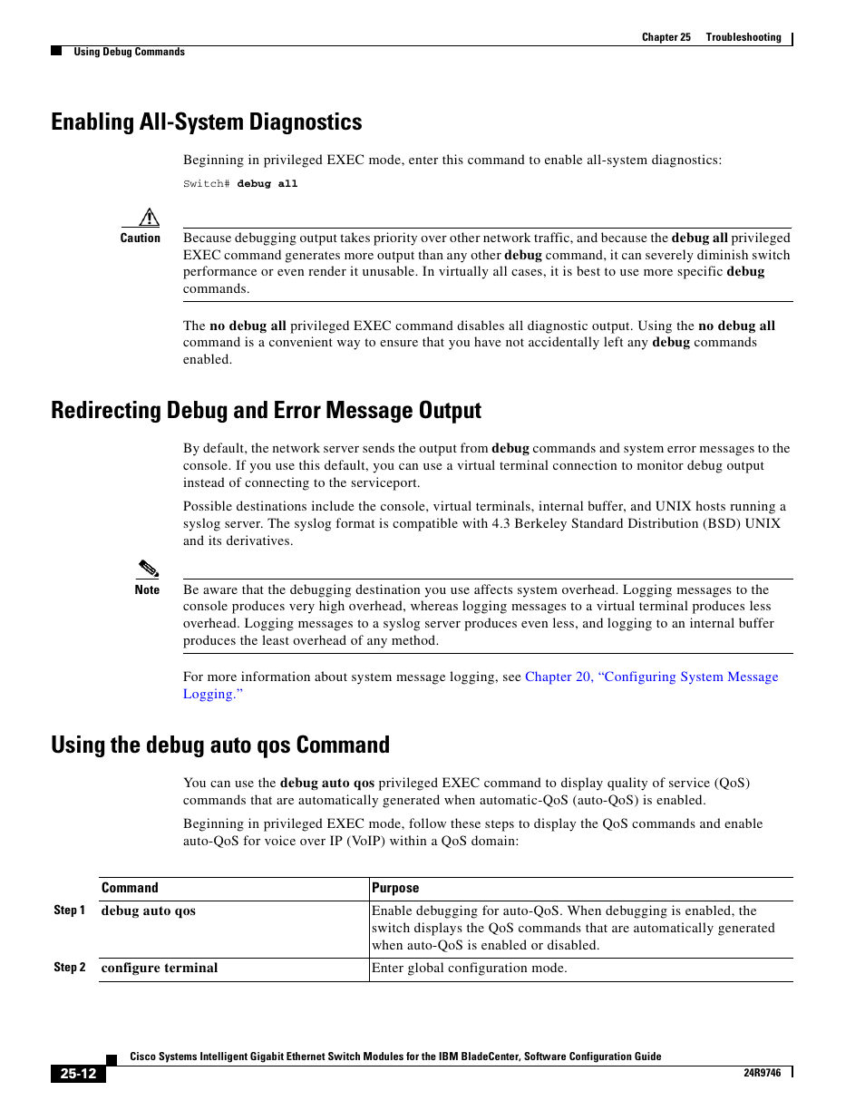Enabling all-system diagnostics, Redirecting debug and error message output, Using the debug auto qos command | IBM 12.1(22)EA6 User Manual | Page 478 / 550
