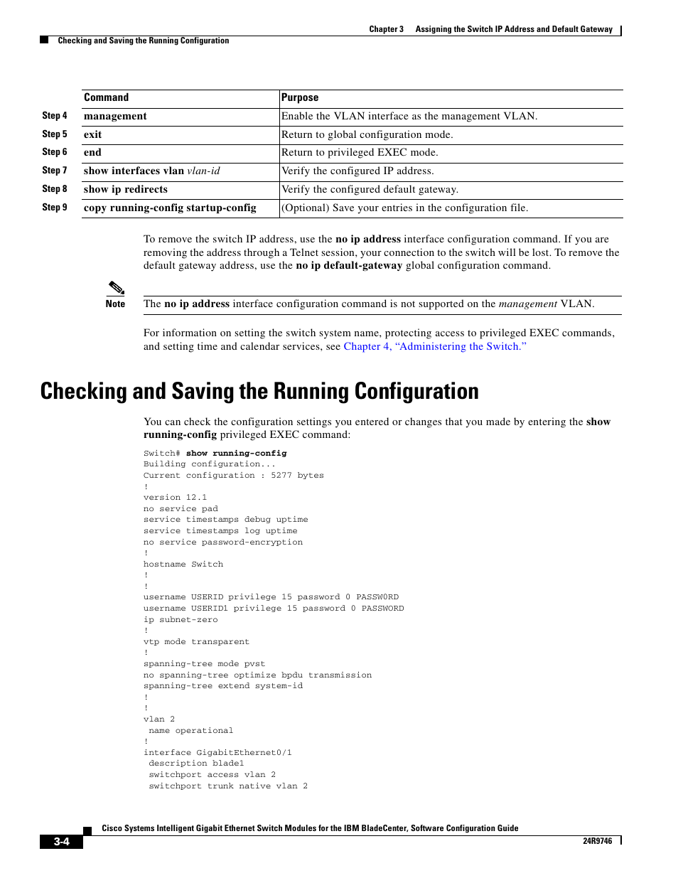 Checking and saving the running configuration | IBM 12.1(22)EA6 User Manual | Page 48 / 550