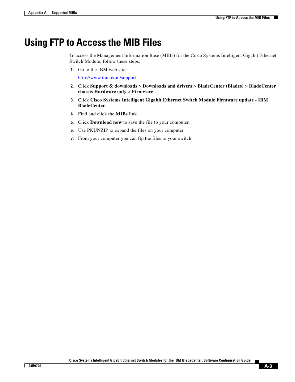 Using ftp to access the mib files | IBM 12.1(22)EA6 User Manual | Page 483 / 550