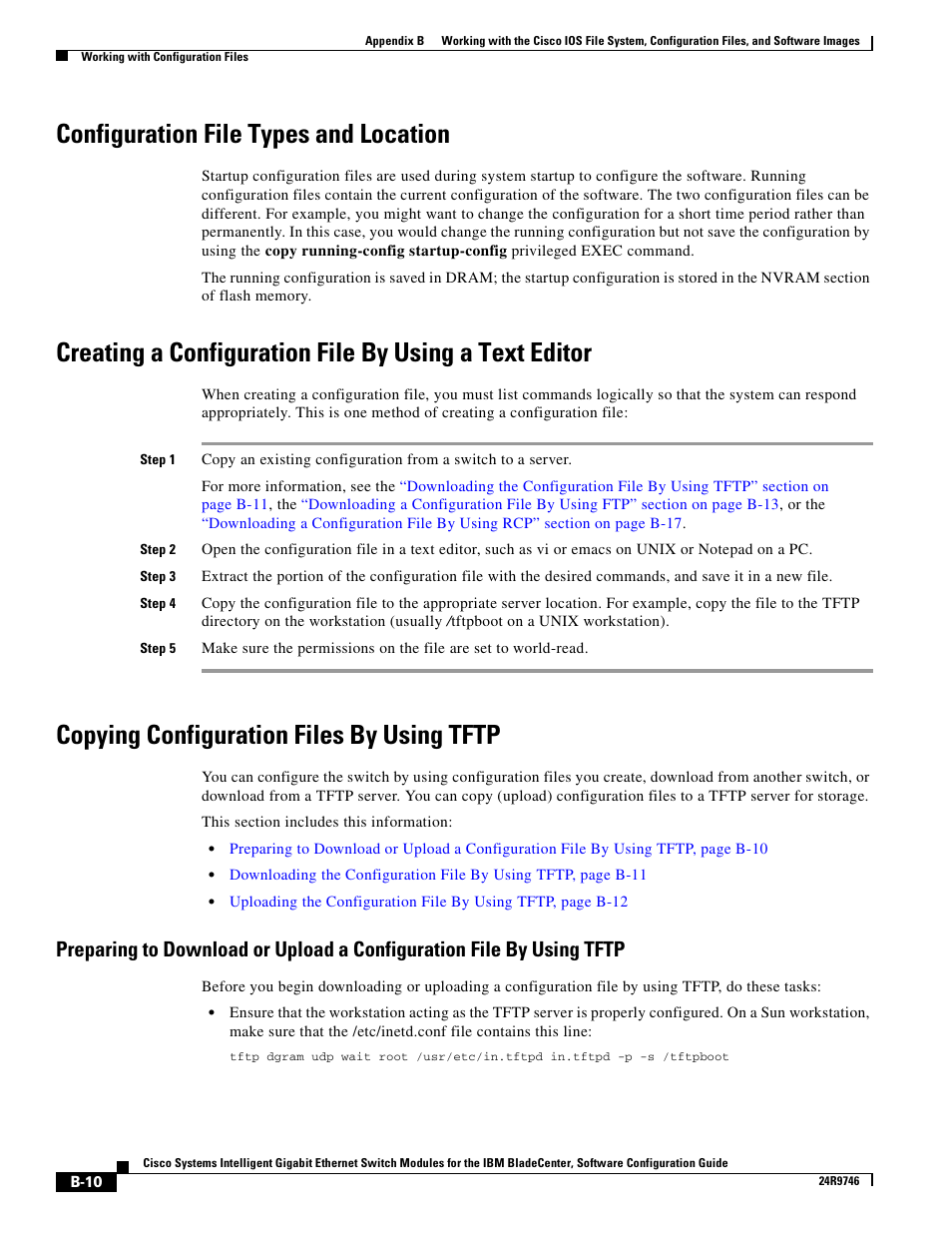 Configuration file types and location, Copying configuration files by using tftp | IBM 12.1(22)EA6 User Manual | Page 494 / 550