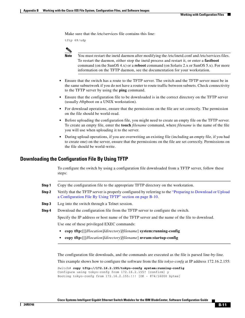 Downloading the configuration file by using tftp | IBM 12.1(22)EA6 User Manual | Page 495 / 550