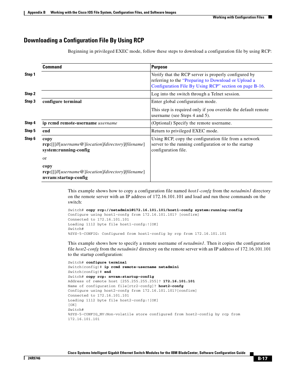 Downloading a configuration file by using rcp | IBM 12.1(22)EA6 User Manual | Page 501 / 550