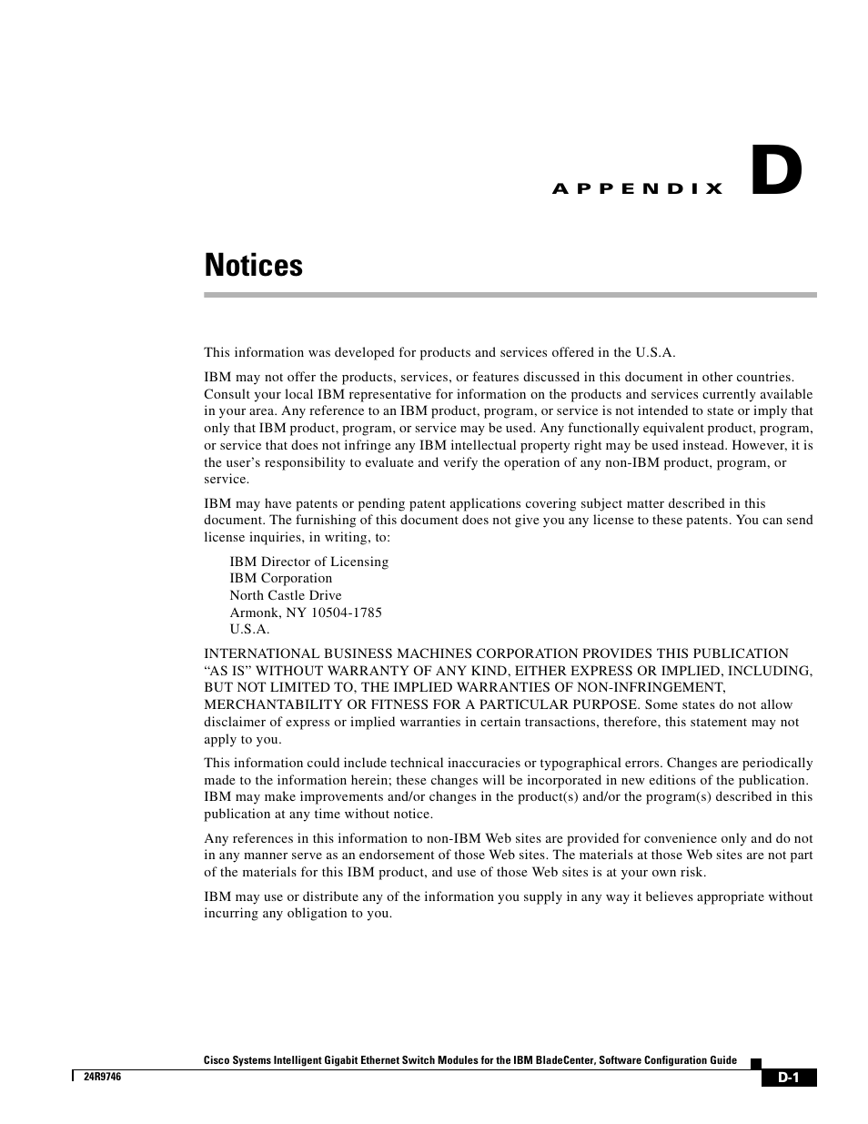 Notices, A p p e n d i x | IBM 12.1(22)EA6 User Manual | Page 519 / 550