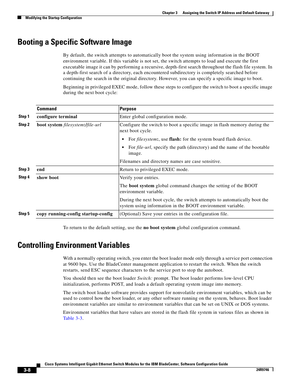 Booting a specific software image, Controlling environment variables | IBM 12.1(22)EA6 User Manual | Page 52 / 550