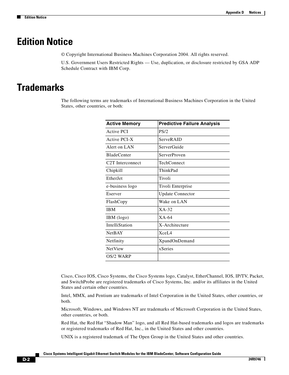 Edition notice, Trademarks | IBM 12.1(22)EA6 User Manual | Page 520 / 550