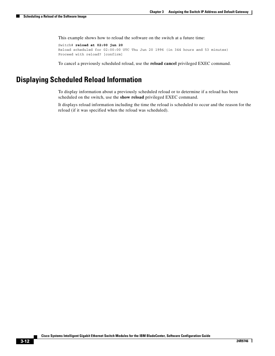 Displaying scheduled reload information | IBM 12.1(22)EA6 User Manual | Page 56 / 550