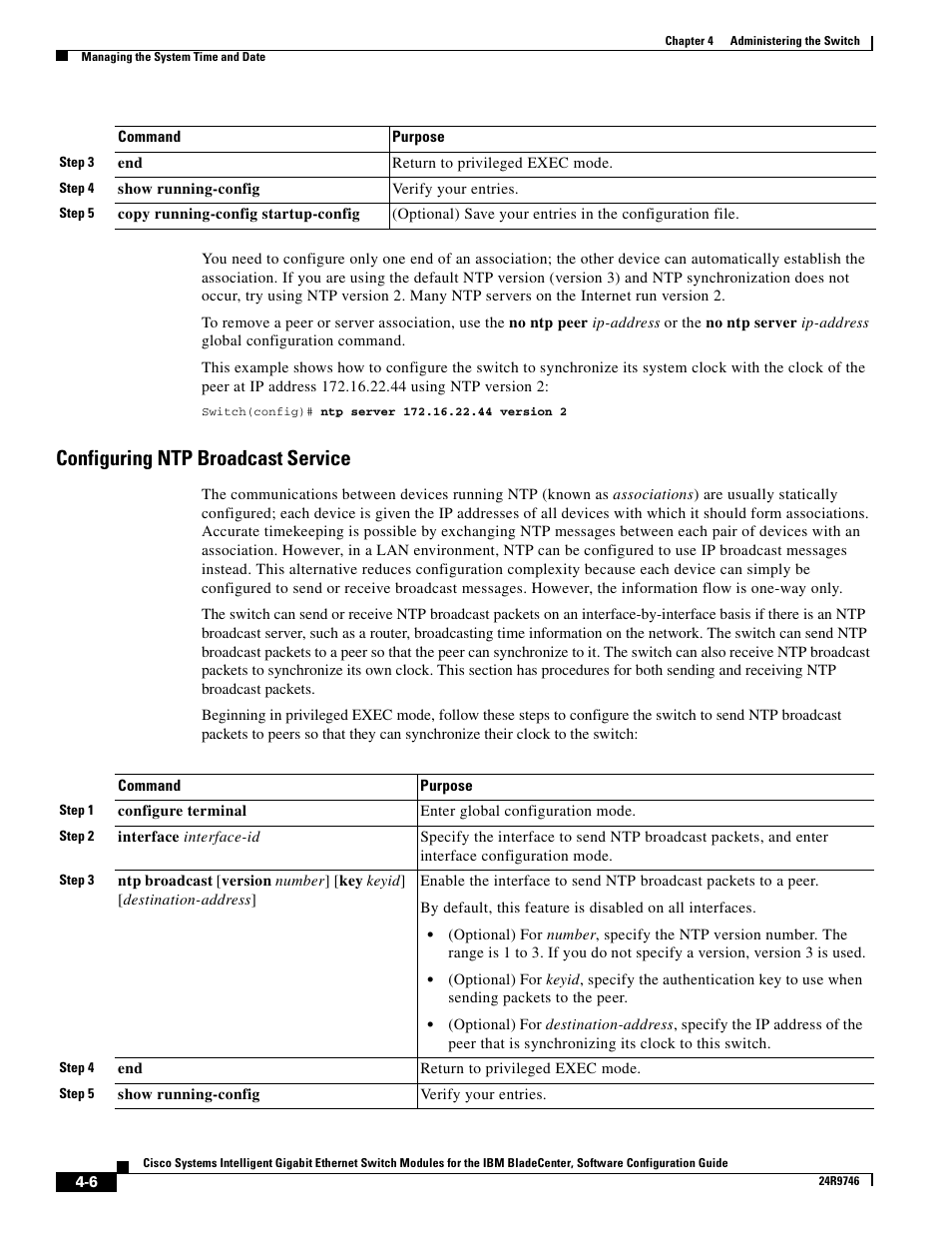 Configuring ntp broadcast service | IBM 12.1(22)EA6 User Manual | Page 62 / 550