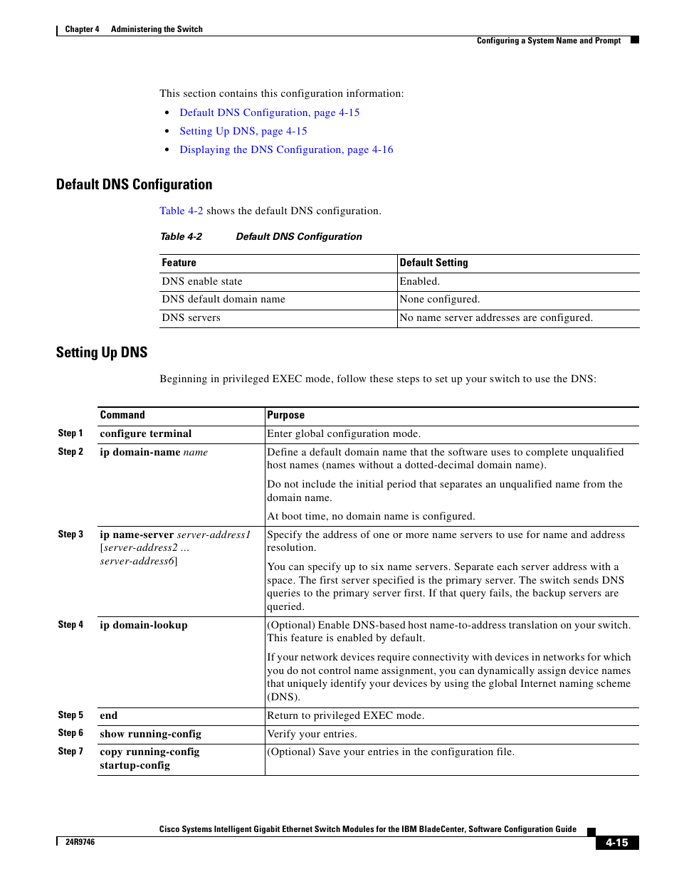Default dns configuration, Setting up dns | IBM 12.1(22)EA6 User Manual | Page 71 / 550