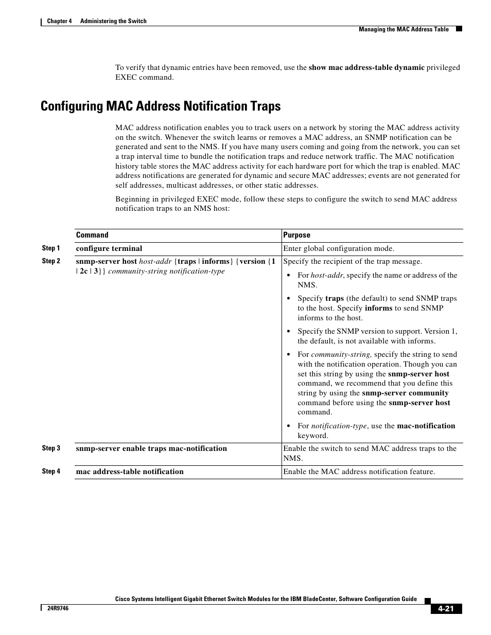 Configuring mac address notification traps | IBM 12.1(22)EA6 User Manual | Page 77 / 550
