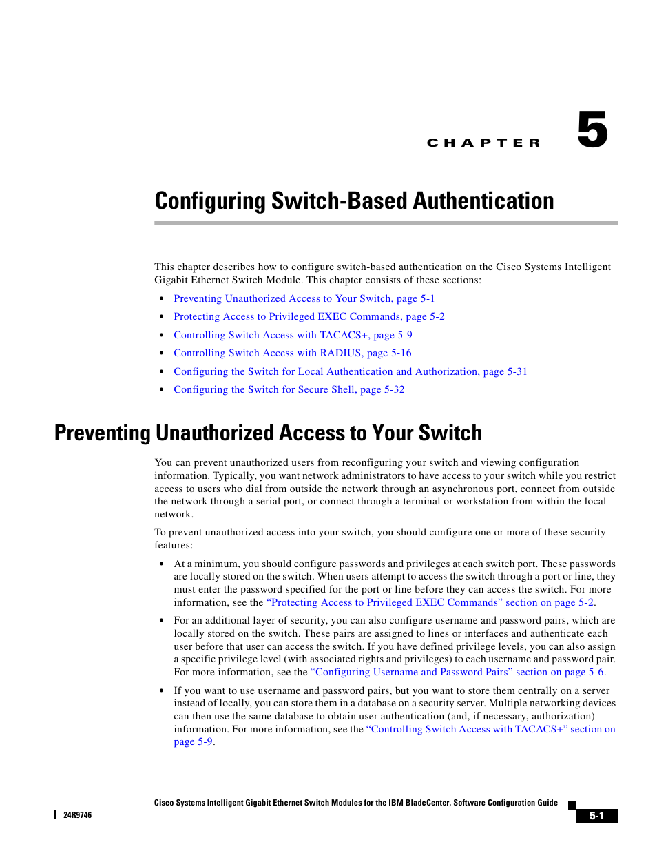 Configuring switch-based authentication, Preventing unauthorized access to your switch, C h a p t e r | IBM 12.1(22)EA6 User Manual | Page 81 / 550