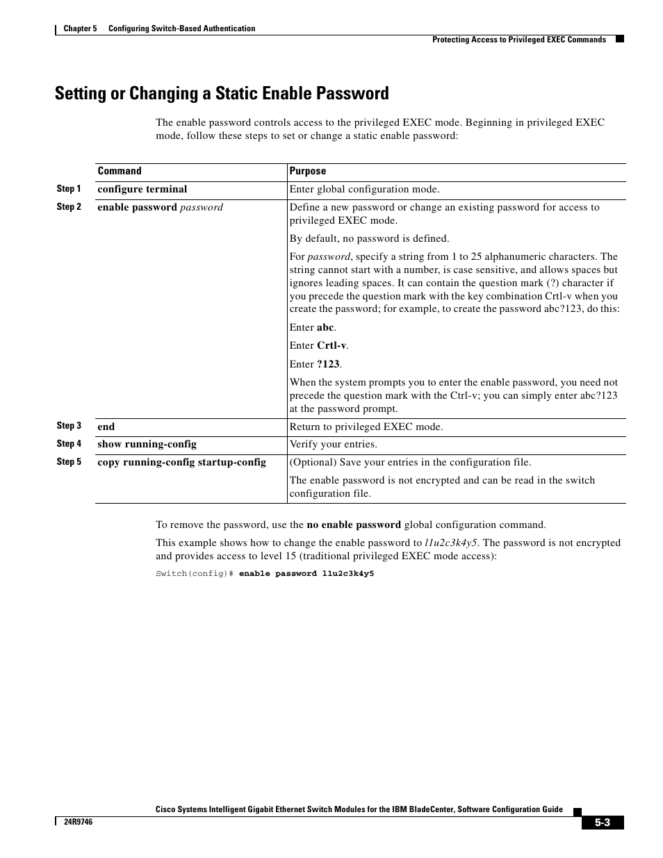 Setting or changing a static enable password | IBM 12.1(22)EA6 User Manual | Page 83 / 550