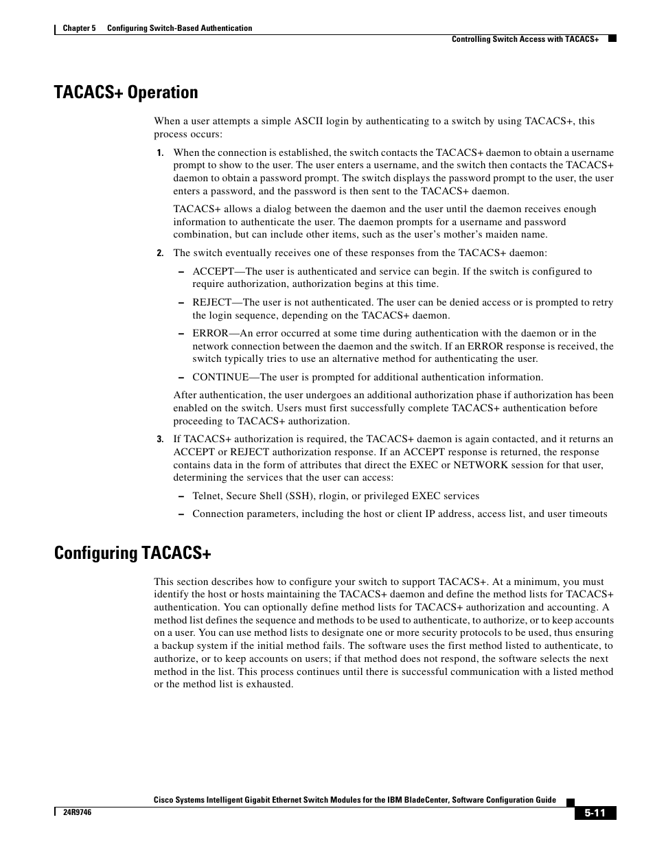 Tacacs+ operation, Configuring tacacs | IBM 12.1(22)EA6 User Manual | Page 91 / 550