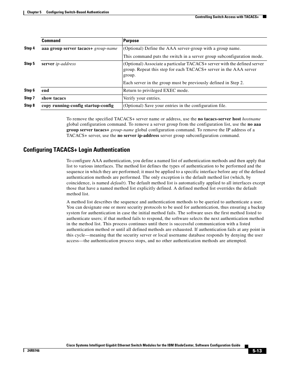 Configuring tacacs+ login authentication | IBM 12.1(22)EA6 User Manual | Page 93 / 550
