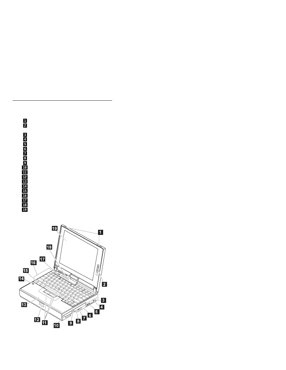 Locations, Front view, Locations front view | IBM THINKPAD 760C/CD (9546) User Manual | Page 261 / 630