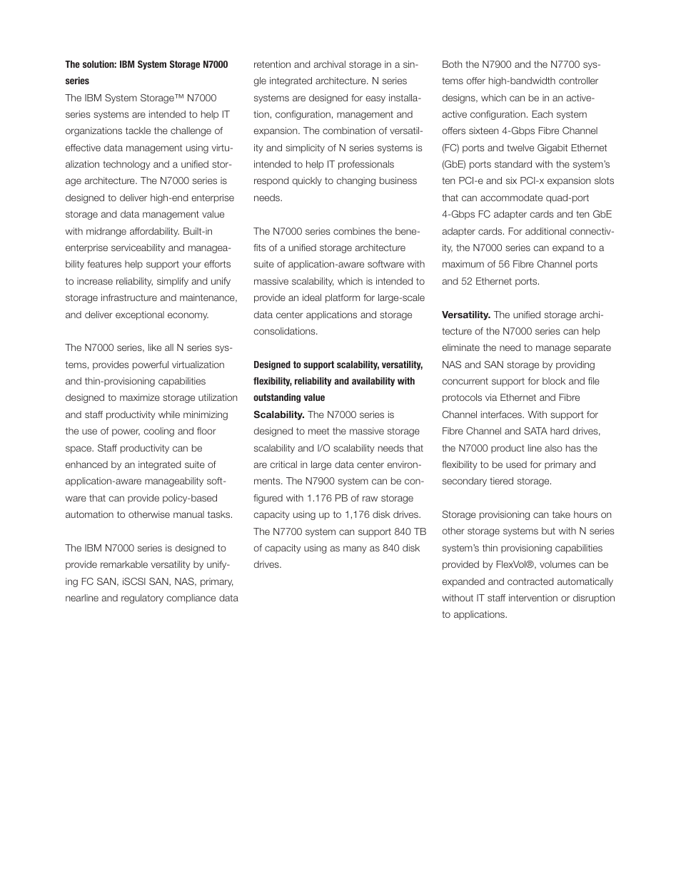 The solution: ibm system storage n7000 s, Designed to support scalability, versati | IBM N7000 User Manual | Page 2 / 8
