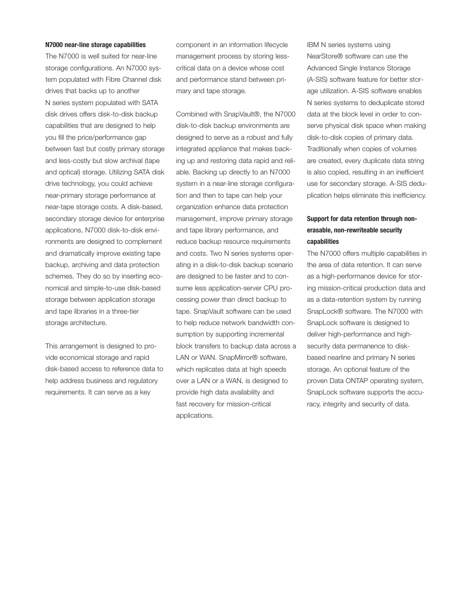 N7000 near-line storage capabilities, Support for data retention through non­e | IBM N7000 User Manual | Page 4 / 8