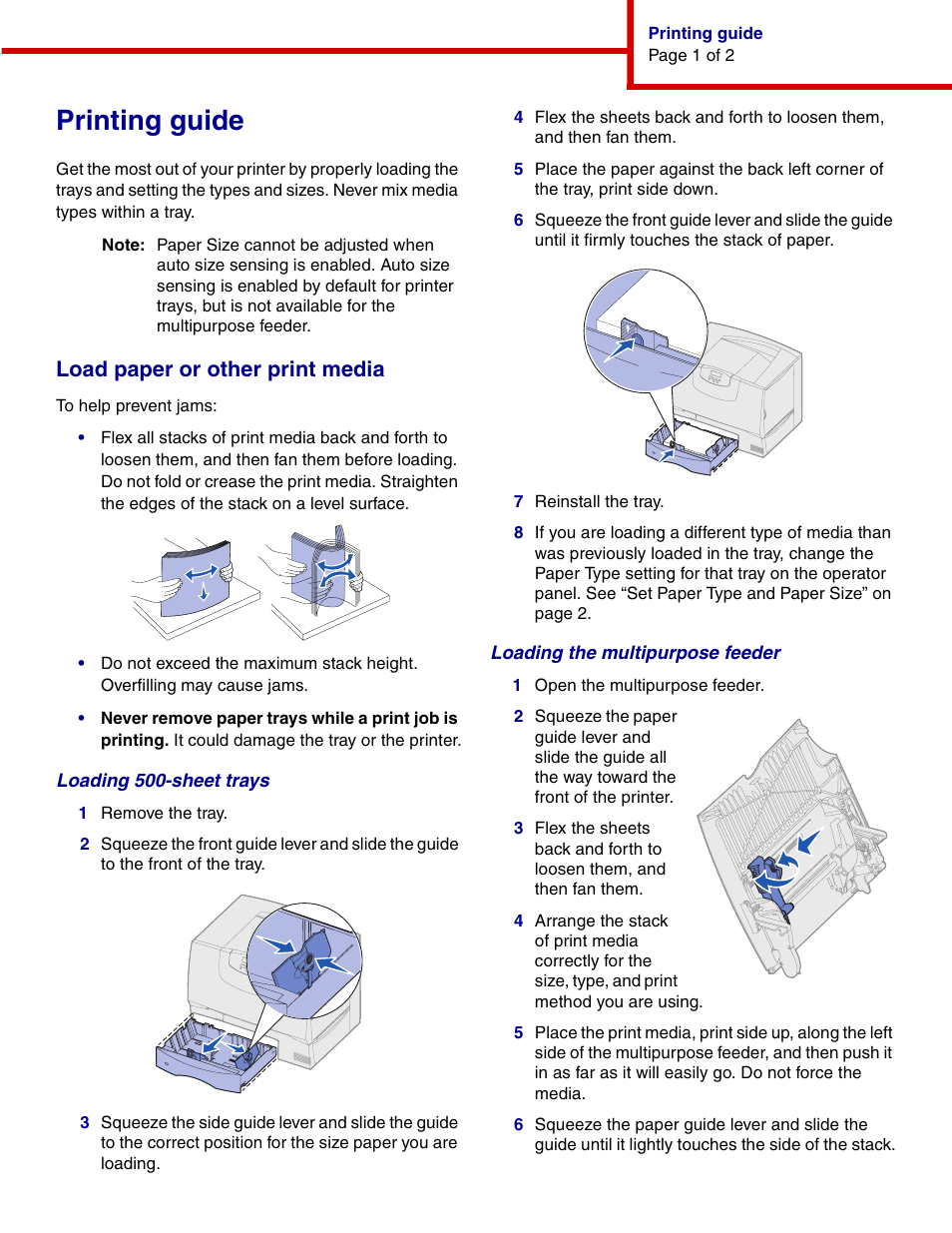Printing guide, Load paper or other print media | IBM INFOPRINT COLOR 1464 User Manual | Page 12 / 40